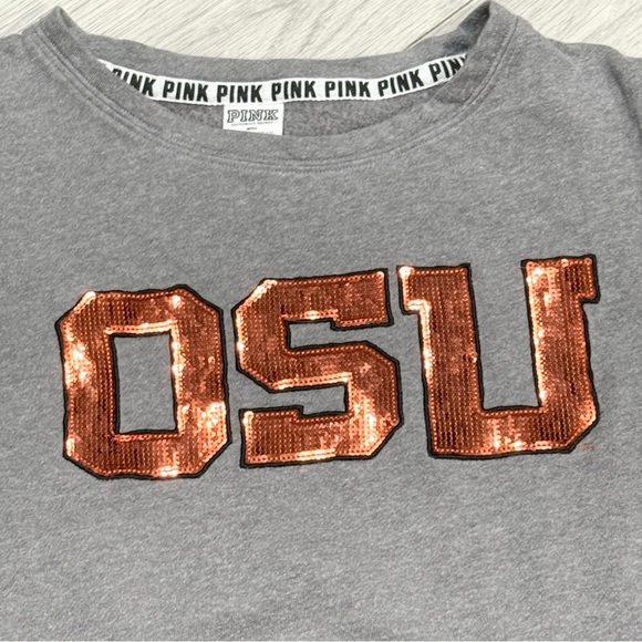 PINK Victoria Secret OSU Sweatshirt with Black and Orange Sleeves and sparkly o - Picture 2 of 8